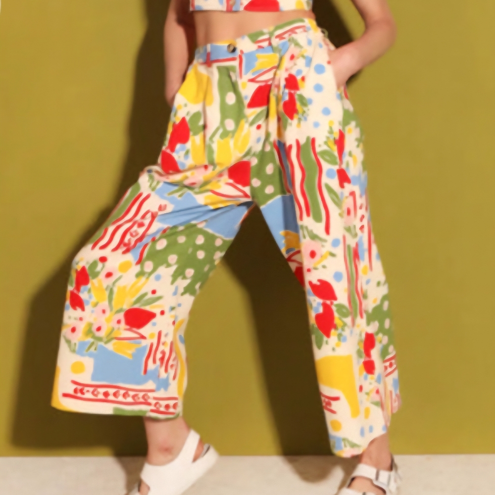 Printed Wide-Leg Pants - Multicolor